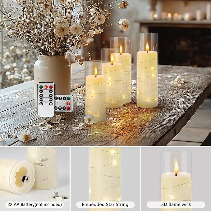 24 Pack Christmas Decoration Flickering Flameless Candles,Battery Operated Candles,LED String Lights LED Candles for New Year, Home Decor, Parties,Wedding(D2.2 xH 5" 6" 7") (Ivory)