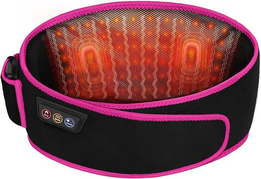 SHINE WELL Back Massager Belt for Pain Relief, Red Light Therapy Massage Belt with 3 Heat Levels and Vibrating, Lower Back Massager FSA Eligible,Battery Powered