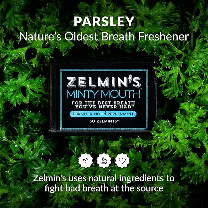 Zelmin's Minty Mouth Breath Freshener - (12 Pack) Long Lasting Bad Breath Treatment for Adults, Instant Freshness Helps with Dry Mouth, Natural Breath Mints for Travel, Alcohol-Free, Keto, Gluten-Free