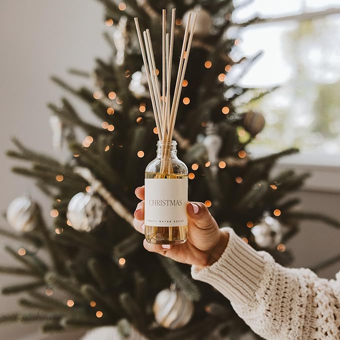 Sweet Water Decor Christmas Reed Diffuser Set - Fresh Cut Trees, Orange, and Cloves Holiday Reed Diffuser for Home with Long Lasting Fragrance - Non-Toxic Oil Reed Diffuser Made in The USA