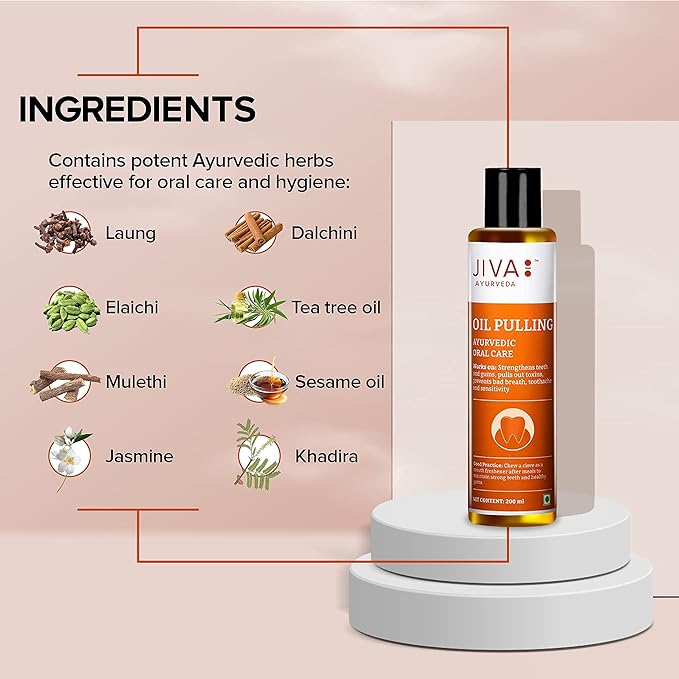 Jiva Oil Pulling 200ml | Ayurvedic Oil for Oil Pulling Deep Cleanses Mouth, Removes Toxins | Prevent Bad Breath, Alleviates Toothache & Sensitivity (Pack of 1)
