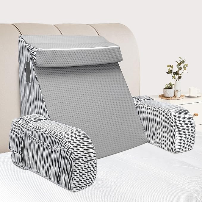 Reading Pillow for Sitting in Bed Adult - Back Pillow for Bed Sitting up, Backrest Support Pillow for Lounging/Reading/Gaming/Resting/Watching TV, Bedrest, Stripe
