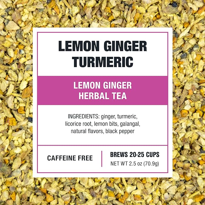 Tiesta Tea - Lemon Ginger Turmeric, Loose Leaf, Lemon Ginger Herbal Tea, Premium Blend, Non Caffeinated Herbal, Make Hot or Iced Brews Up to 25 Cups, 2.5 Ounce Resealable Pouch