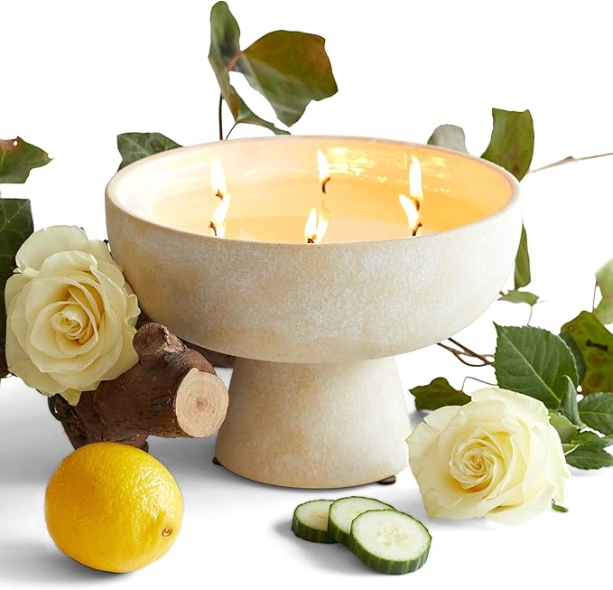BLUEME Ivy & Rose, Luxury Candle w/Essential Oils, 6 Wick, Hand-Poured Soy, Cotton Wick, Ceramic