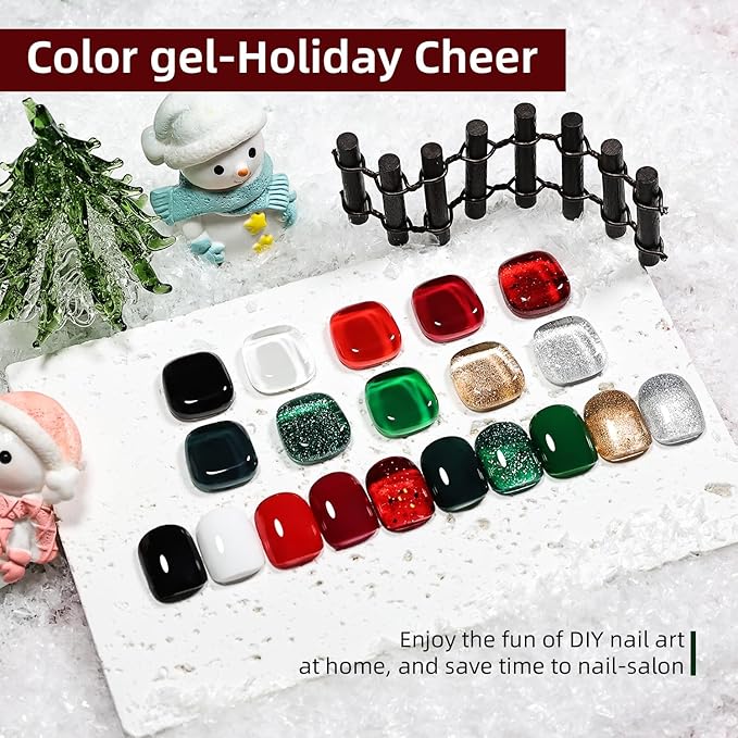 JODSONE Christmas Gel Nail Polish Set 10 Colors with Black White Glitter Red Burgundy & Green Silver Gel Nail Polish DIY Salon for Women Girls Home Christmas Gifts