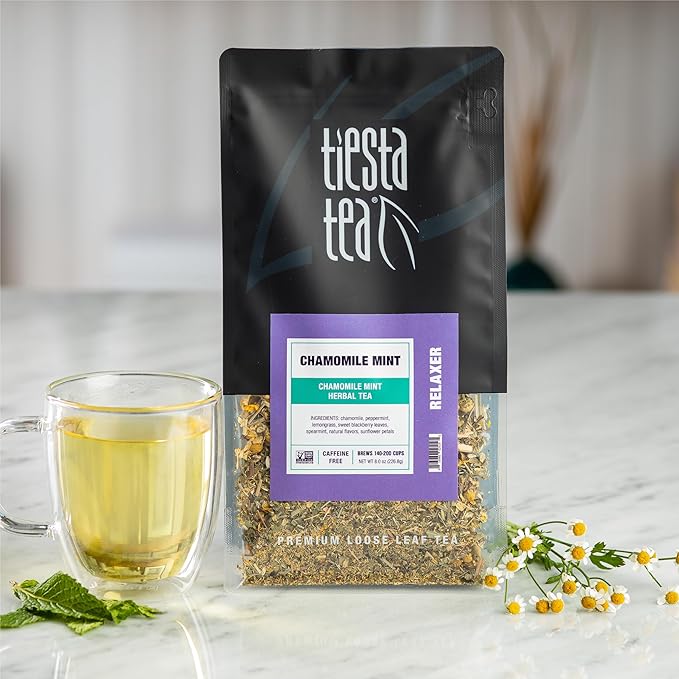 Tiesta Tea - Chamomile Mint, Loose Leaf, Chamomile Mint Herbal Tea, Premium Caffeine-Free Blend, Makes Hot or Iced & Up to 200 Cups, 8oz Resealable Bulk Pouch