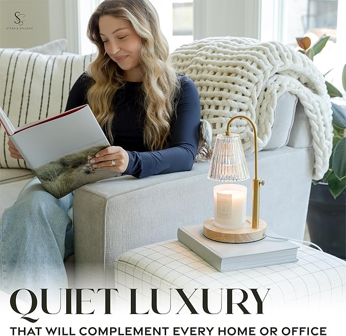 Wood Candle Warmer Lamp with Large Round Base & Adjustable Height, Dimmable Candle Lamp with Timer, Electric Lamp Candle Warmer for Jar Candles, Candle Melter Lamp with 4 Halogen Light Bulbs