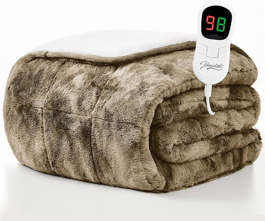 Homemate Heated Weighted Blanket for Adults - 62"x84" 20lbs Electric Throw Fast Heating Heavy Blanket 1/2/4/6/8 Hour Auto Off 10 Heat Levels Over-Heat Protection Luxury Faux Fur Sherpa