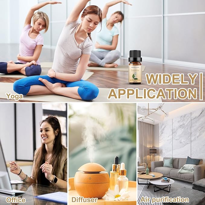 Sedbuwza Rose Jasmine Essential Oil Set, Rose Fragrance Oil Jasmine Scent Oil Set for Diffuser, Aromatherapy, Massage, Soap, Candle Making 2 x 10 ml