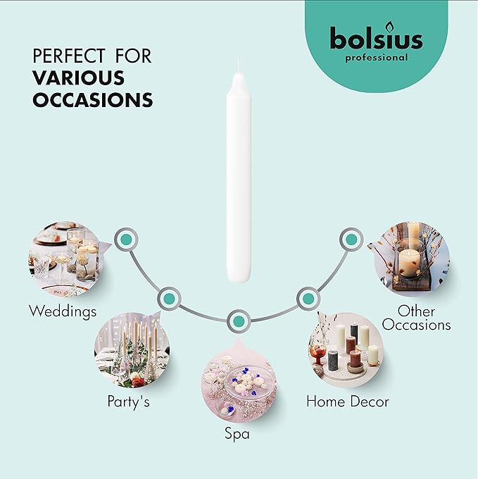 BOLSIUS White Candlesticks - Bulk Case of 3 Packs = Total 135 Candles - 6+ Hours - Premium European Quality - Consistent Smokeless Flame - Unscented Dripless Dinner Candles