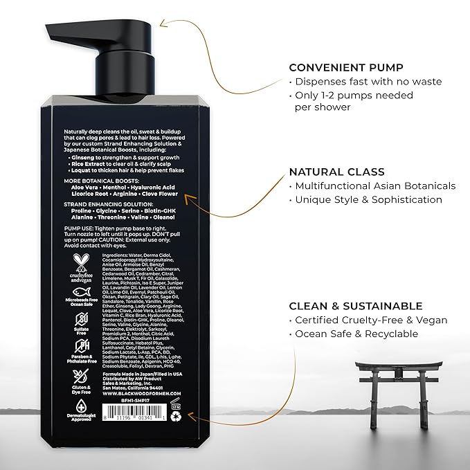 BLACKWOOD FOR MEN Active Man Daily Shampoo - Thickening & Clarifying Shampoo for Normal to Oily Hair or Scalp - Fights Hair Loss - Natural Vegan Formula - Sulfate Free with Ginseng & Aloe Vera (17oz)