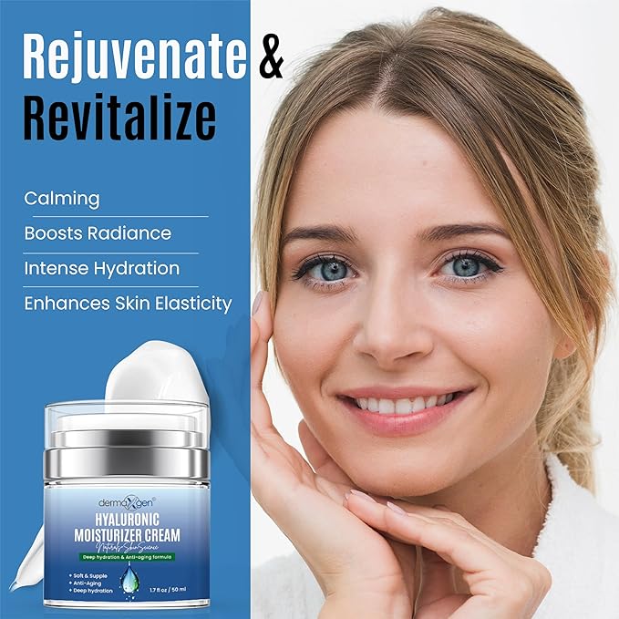 Hyaluronic Acid Moisturizer - Hydrating Moisturizer Face Cream to Reduce Pigmentation & Improve Skin Elasticity - Anti Aging Cream for Day and Night Use - Suitable for All Skin Types - 50 ml