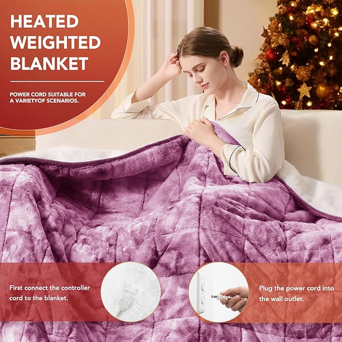 Homemate Heated Weighted Blanket for Adults - 62"x84" 15lbs Electric Throw Fast Heating Heavy Blanket 1/2/4/6/8 Hour Auto Off 10 Heat Levels Over-Heat Protection Luxury Faux Fur Sherpa