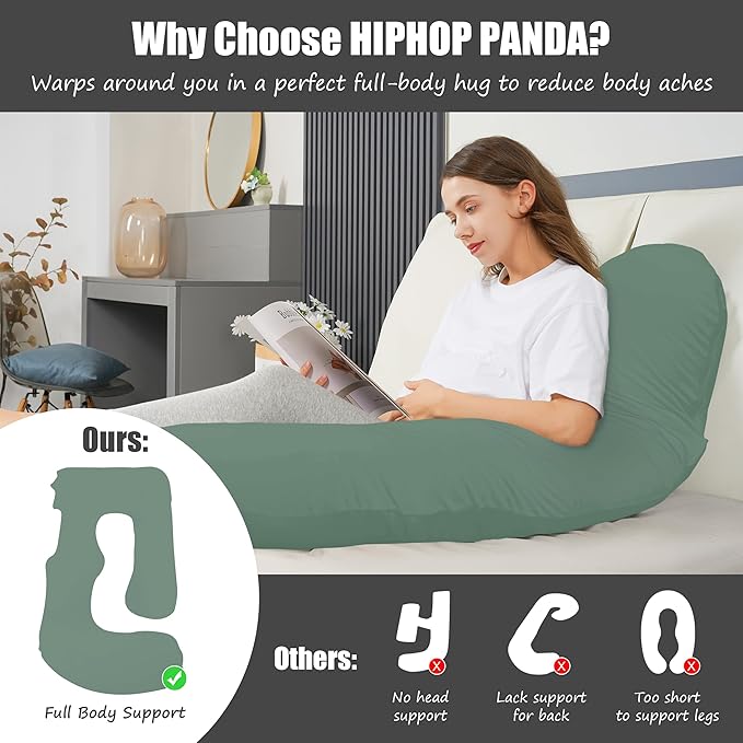 HIPHOP PANDA U-Shaped Pregnancy Pillow for Sleeping - Full Body Maternity Support Pillow with Removable Cover - Comfort for Back, HIPS, Legs, Belly - 57 Inch for Pregnant Women, Green