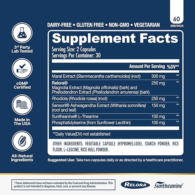 NuEthix Formulations Cort-Eaze - Cortisol Supplement - Health Support Supplement with Ashwagandha, L-Theanine & Rhodiola Rosea - Relaxation and Deep Sleep, 60 Capsules, 30 Servings