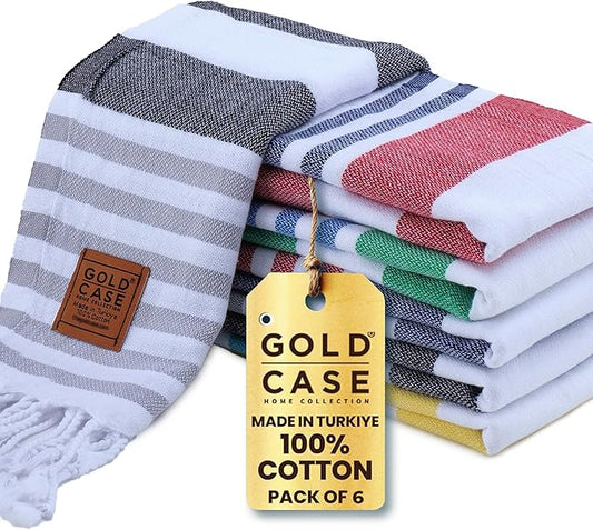 Gold CASE Turkish Hand Towels for Bathroom Set of 6 – 20 x 40'' – 100% Cotton Bathroom Hand Towels – OLYMPOS Towel for Spa, Face, Tea & Dishcloth – Decorative Cloth – Multi 2