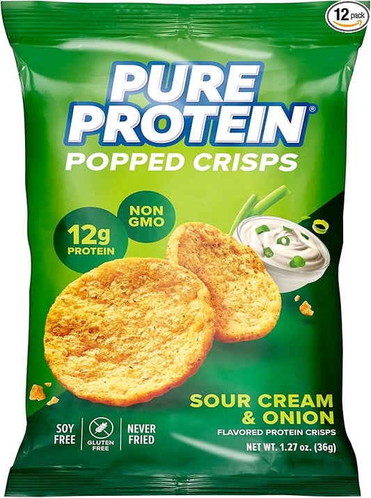 Pure Protein Popped Crisps, Sour Cream & Onion, High Protein Snack, 12G Protein, 1.27oz., 12 Count