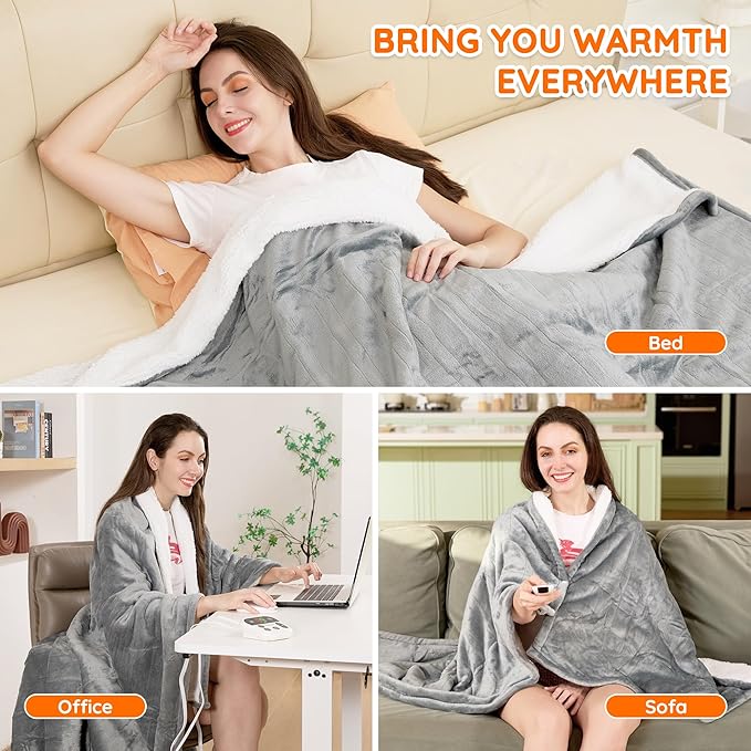 Mia&Coco Heated Blanket Full Size -72"x84" Flannel Electric Blanket,10 Heat Levels, 10-Hour Auto-Off,Fast Heating,Overheat Protection,Machine Washable, Soft Heating Blanket for Home and Office (Gray)