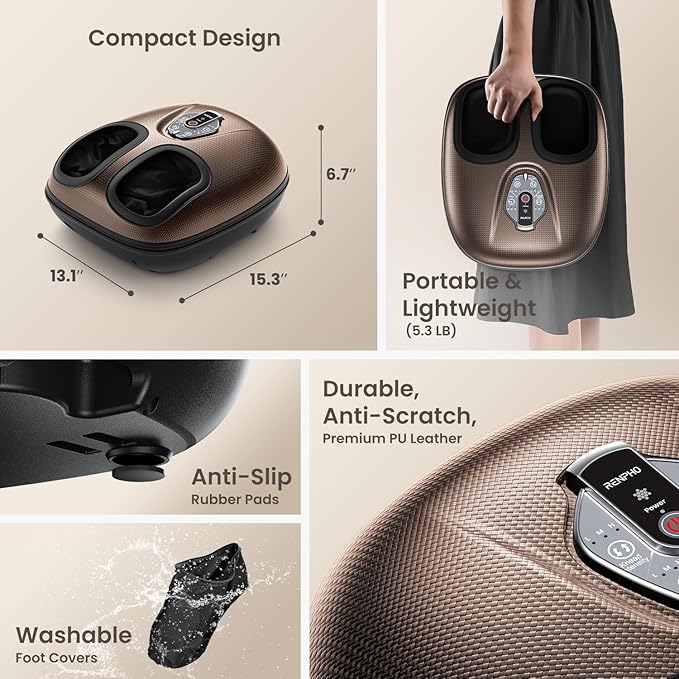 RENPHO Foot Massager Machine with Heat [2025 Upgraded], Foot Massager for Plantar Fasciitis, 3 Heat Levels, Mothers Day Gifts for Women Mom Dad, Wireless Control, True Feet Massage