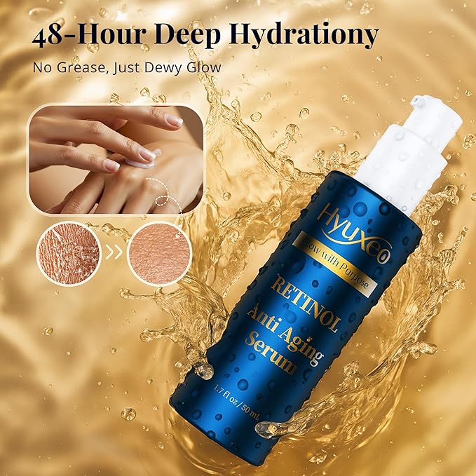 Anti Aging Serum, Retinol Serum for Face with Squalane and Hydrolyzed Collagen, Improve Fine Lines and Hydrate Skin, Wrinkle Retinol for Various Types of Skin Women/Men