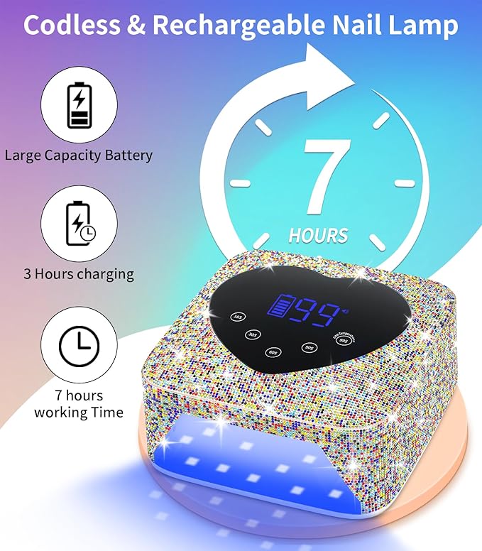 UV Nail Lamp, HUGMAPLE 72W UV Light for Gel Nails, Cordless Rechargeable Diamond Fast Dryer with 5 Timer Setting, Touch Control & Auto Sensor, Professional Led Curing Lamp for Salon & Home