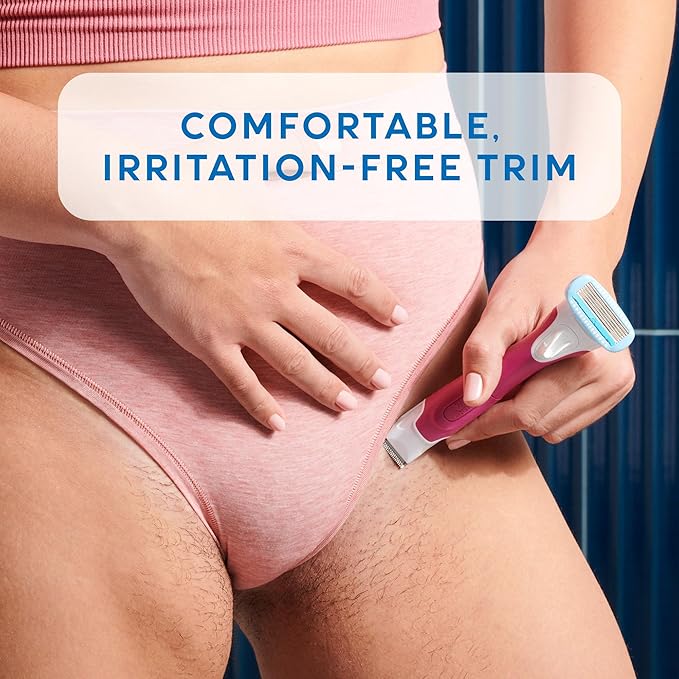 Schick Hydro Silk TrimStyle Razor with Bikini Trimmer for Women | 2-in-1 Bikini Razor for Women and Womens Trimmer for Pubic Hair, Includes 1 Waterproof Handle, 3 Refills & 1 AAA Battery