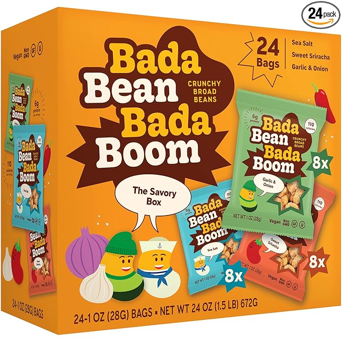 Enlightened Bada Bean Bada Boom Roasted Fava Beans, Dried Broad Beans - 110 Calories, 4g Fiber, 6g Plant-Based Protein, Gluten-Free, Vegan, Plant Based Snacks - 1 Ounce (Pack of 24)