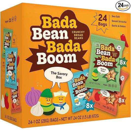 Enlightened Bada Bean Bada Boom Roasted Fava Beans, Dried Broad Beans - 110 Calories, 4g Fiber, 6g Plant-Based Protein, Gluten-Free, Vegan, Plant Based Snacks - 1 Ounce (Pack of 24)