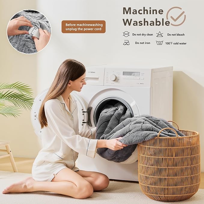 Heated Electric Blanket- Electric Throw Blanket 72"x84" for Bed- 5 Heating Levels& 4 Hours Auto Off for Couch Home Office - Soft Faux Fur Fabirc for Full Body(Grey)