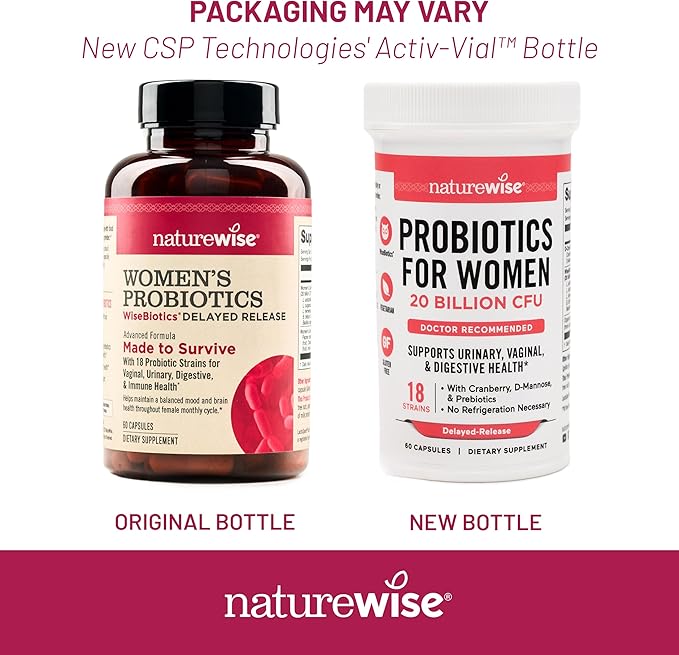NatureWise Probiotics for Women + Organic Prebiotics D-Mannose & Cranberry - Vaginal Probiotics for PH Balance, Digestive & Urinary Tract - 18 Strains, 20 Billion CFU - 60 Capsules[60-Day Supply]