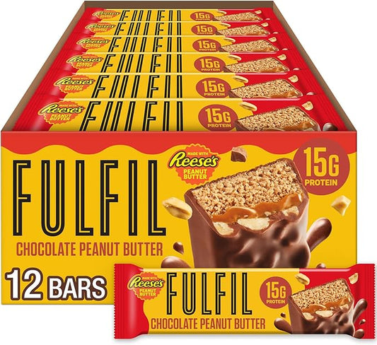 FULFIL Chocolate Peanut Butter Flavored Protein Bar Made with REESE's Peanut Butter, Gluten Free with 15g Protein, Pantry Staples, 12 Count