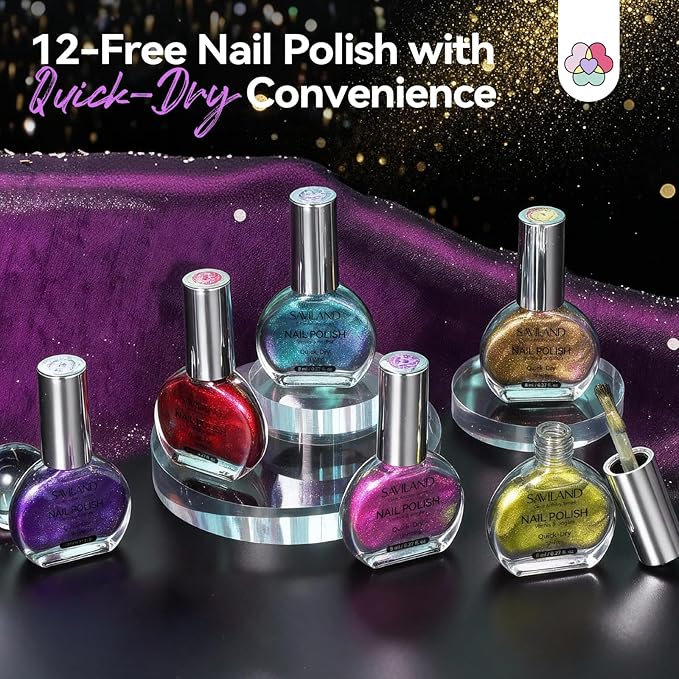 SAVILAND Chameleon Nail Polish Set: 12-Free Holographic Nail Polish Quick Dry 6 Colors Ultra Chrome Color Shifting Fingernail Polish Set Metallic Galaxy Nail Art DIY Christmas Gift For Women