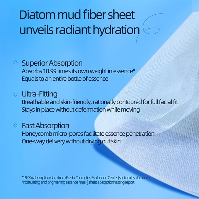 YILIAN Hydrating Face Masks with 5 Hyaluronic Acids & Ceramides, Moisture Barrier Repair, Deep Serum Infused Diatomite Fiber Sheet, Soothing for Tired or Sensitive Skin, 28g x10ea