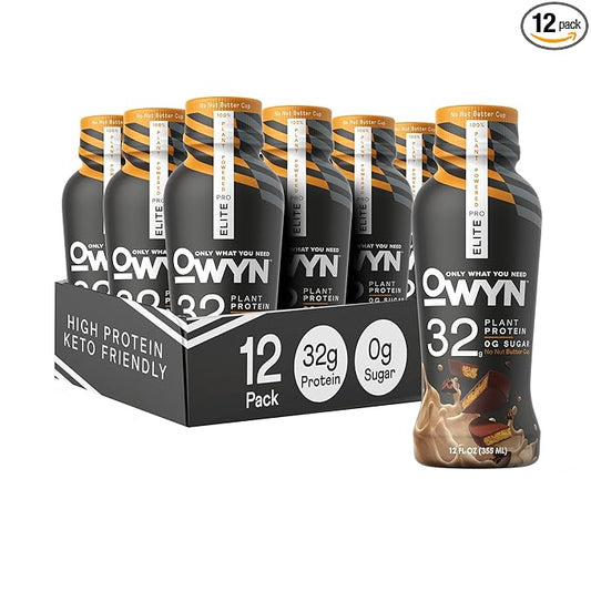 OWYN Only What You Need Pro Elite Vegan Plant Based High Protein Keto Shake, No Nut Butter Cup, Zero Sugar, 32g Protein, Omega-3, Prebiotics, Superfoods Greens for Workout and Recovery, 0g Net Carbs