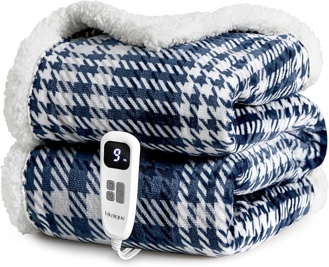 Heated Blanket Electric Throw-50''x60''Ultra Soft Cozy Plaid Flannel Fast Heating Electric Blanket with 10 Heat Levels & 10 Hours Auto Off, ETL Certified, Keep Warm in Couch Bed Office(Navy)