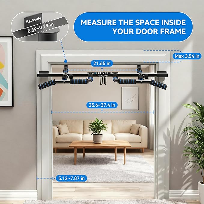EPHESPORT New Version Pull Up Bar with Resistance Bands, No Screwing Pullup Bar for Doorway, Chin Ups Strength Training Equipment, Ergonomic Grip, USA Original Patent Design, 440 Lbs Capacity