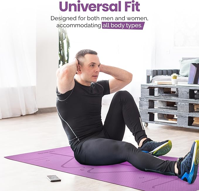 Robust Non-Slip Yoga Mat with Strap, 1/4" Thick TPE Eco-Friendly Workout Mat for Yoga with Position Lines and Texture Surface, Gym Mat for Women, Men, Pilates and Exercises Anti-Tear Sweat-Proof Exercise Mat