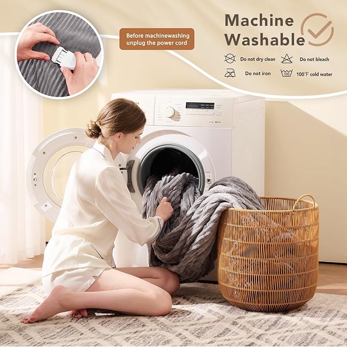 Homemate Electric Heated Blanket Queen Size - 84"x90" Heating Blanket Queen Size Dual Control 1/2/4/6/8 Hours Auto-Off 10 Heat Level Over-Heat Protection Soft Flannel Sherpa ETL Certification