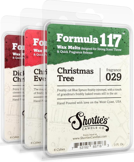 Formula 117 Dicken's Christmas, Christmas Eve & Tree Scented Wax Melts Variety Pack - 3 Highly Scented 3 Oz. Bars - Made With Natural Oils