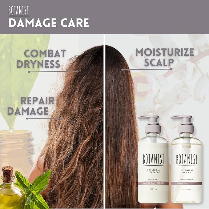 BOTANIST Natural Shampoo and Conditioner Set, Hair Repair Shampoo and Conditioner by Keratin, Collagen, Jojoba& Argan Oil, Moisturizing Shampoo in Japan, Silicone & Sulfate Free 31.7 Fl Oz DAMAGE CARE