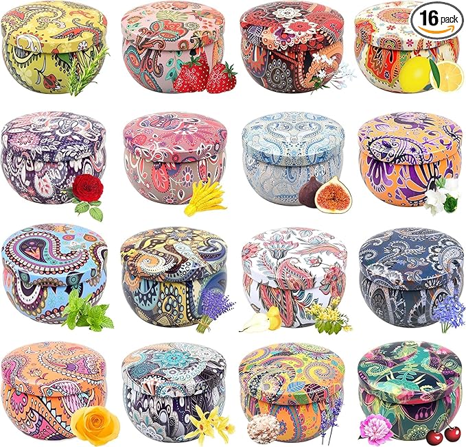 Christmas Scented Candles Gift Set, Natural Soy Wax Portable Travel Tin with Strongly Fragrance Essential Oils for Stress Relief and Aromatherapy - 16 Pack