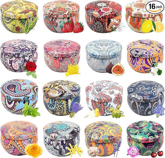 Christmas Scented Candles Gift Set, Natural Soy Wax Portable Travel Tin with Strongly Fragrance Essential Oils for Stress Relief and Aromatherapy - 16 Pack