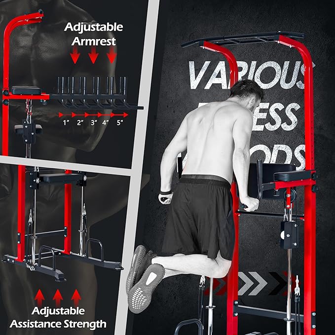 Dland Power Tower Dip Station Pull Up Bar Exercise Tower, Free Standing Pull Up Bars For Home Gym Strength Training Workout Equipment