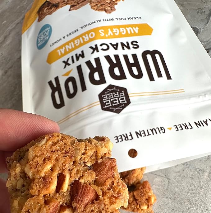 BeeFree Warrior Mix Gluten Free Granola - Chunky Granola Bites | Paleo, Low Carb, Grain Free, Preservative Free, Oat Free | Auggy’s Original Mix, 9 Ounce Bags, 3 Pack