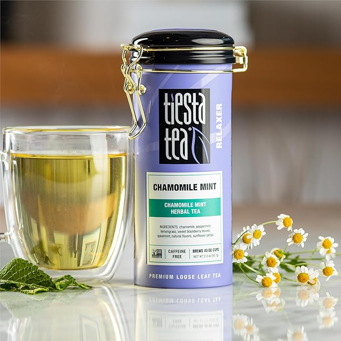 Tiesta Tea - Chamomile Mint, Loose Leaf, Chamomile Mint Herbal Blend, Premium Blend, Caffeine-Free Herbal Tea, Makes Hot or Iced & Brews Up to 50 Cups, 2oz Refillable Tin Can