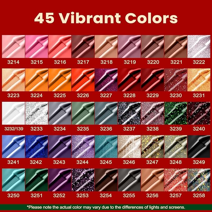 Lavender Violets 73 Pcs Gel Nail Polish Kit with U V Light, 45 Colors with Nail Primer,Builder Base,Matte & Glossy Top Coat Soak Off Manicure Tools Gifts for Women LA06