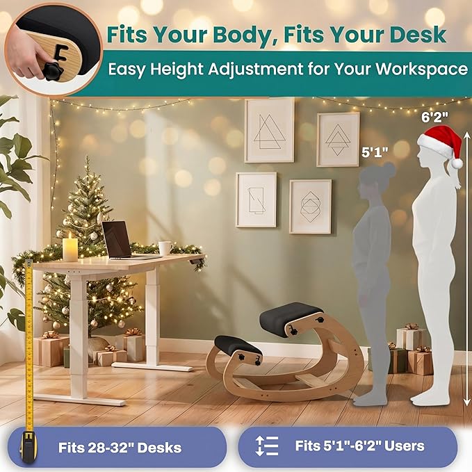 NYPOT Ergonomic Kneeling Chair with Adjustable Seats - Knee Chair for Posture Correction & Kneel Rocking Stool for Desk - Back Pain Relief for Home and Office, Supports 250 pounds - 5 Years Warranty