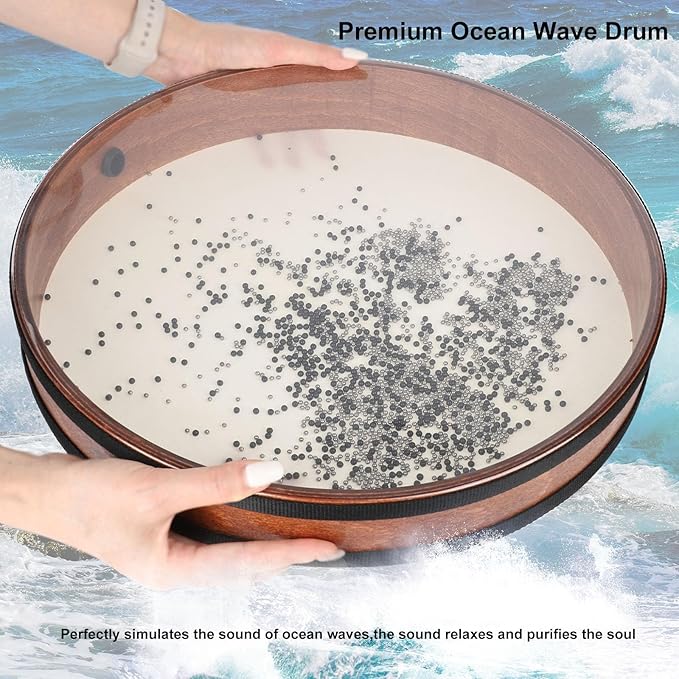 Ocean Drum 16 inch Large Size Wave Drum with Goatskin Drumhead,Steel&Plastic Wave Bead,Bag, Sound Healing Instrument for Yoga Meditation Relaxation