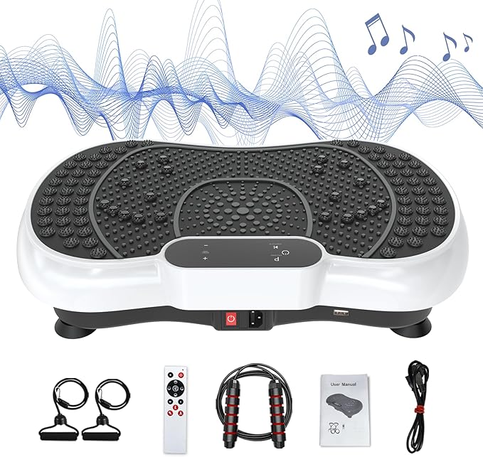 Vibration Plate Exercise Machine for Weight Loss – 100-Speed Platform with Bluetooth Speaker, Remote & Bands, 450 lbs Capacity – Quiet Full Body Workout for Lymphatic Drainage at Home