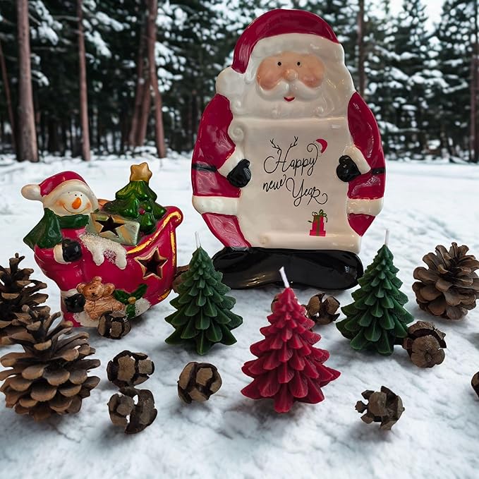 Handmade Beeswax Christmas Tree Candle – Set of 3 (Red & Green) | Natural Holiday Decor | Winter & Christmas Home Decoration | Eco-Friendly Gift